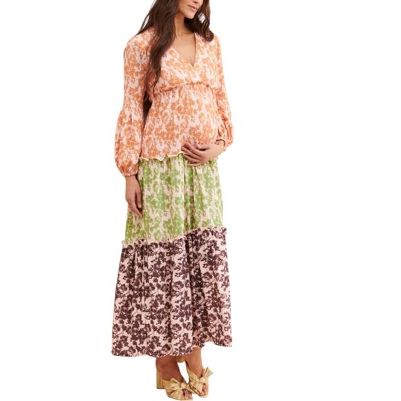 Hutch x Maxey Greene Long Sleeve Floral Boho Maternity Maxi Dress Size Medium - Picture 3 of 7